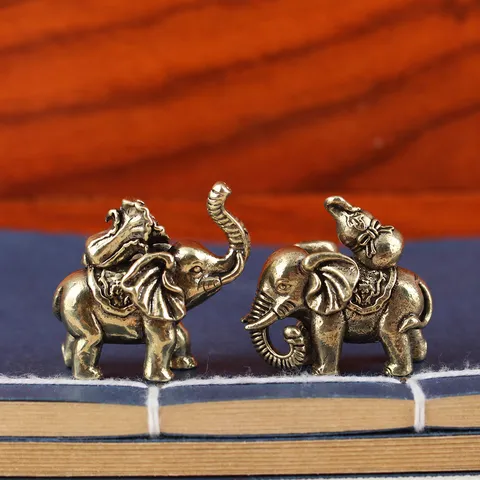 Vintage Messing Olifant Standbeeld Gelukkige Kalebas Kool Ornament Feng Shui Ganesha Beeldje Voor Bureau Huis Kantoor Decoratie