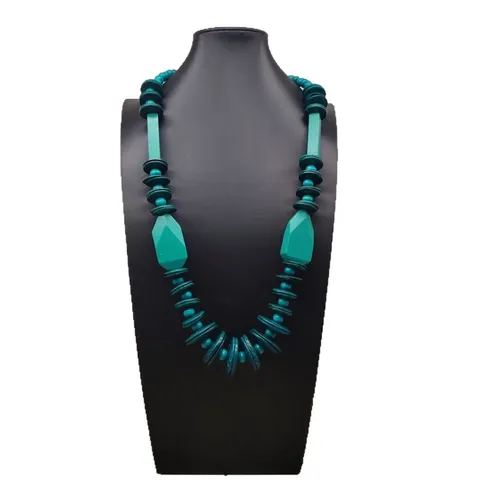 Collana Lunga con Perline di Legno Bohemian Fatta a Mano per Donna Stile Etnico Catena da Maglione in Legno Geometrico Gioielli