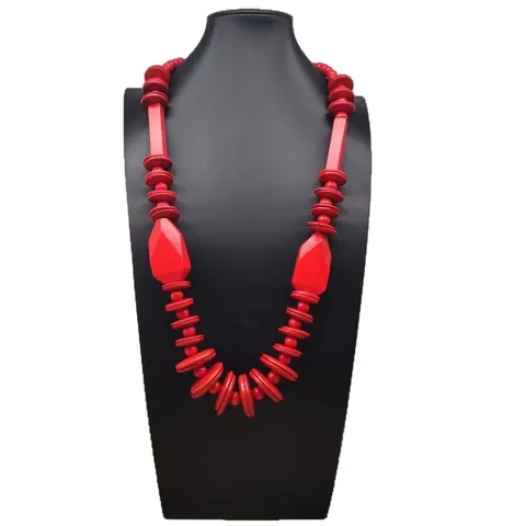 Handgefertigte Boho Holzperlen Halskette Damen Ethno Stil Geometrische Holzperlen Pulloverkette Schmuck Zubehör