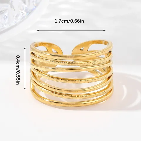 Anillo Abierto de Acero Inoxidable Minimalista de Moda para Mujer Ajustable Geométrico No Se Desvanece Anillo de Dedo Multicapa Joyería Accesorio