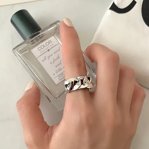 Vintage Thai Silver Plated Twisted Braided Open Ring For Women Korean Minimalist Hollow Chain Geometric Adjustable Finger Ring Jewelry Gift
