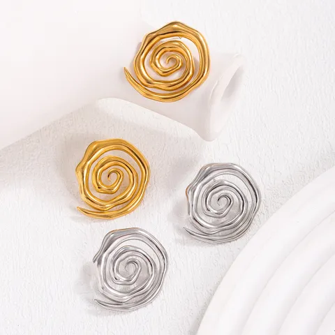 High-End Edelstahl Spirale Runde Ohrstecker Für Damen Nische Geometrische Gewinde Creolen Design Schmuck Für Täglich Date Accessoire