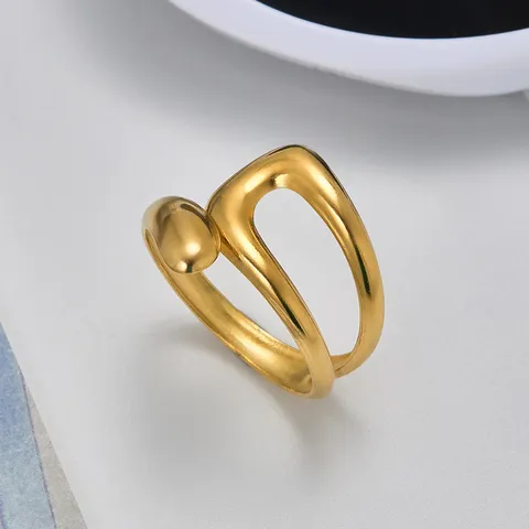 Minimalist 304 Stainless Steel Hollow Geometric Open Ring For Women Adjustable Gold Silver Plated Irregular Curve Finger Ring Fashion Jewelry