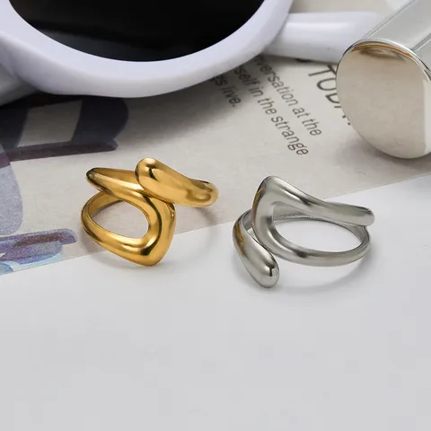 Minimalist 304 Stainless Steel Hollow Geometric Open Ring For Women Adjustable Gold Silver Plated Irregular Curve Finger Ring Fashion Jewelry