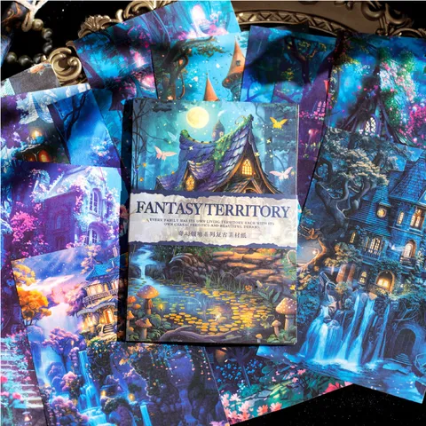 Fantasy Territory Vintage Scrapbook Material Paper Retro Dreamy Forest Castle Mushroom Decorative Background Paper For Journaling DIY Art Crafts