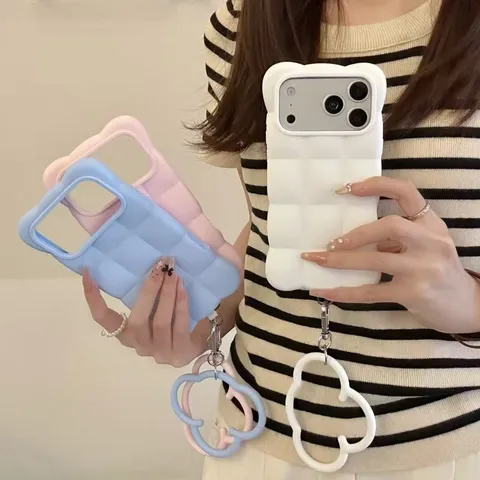 3D Cloud Pattern Silicone Phone Case For iPhone 13 14 15 16 17 18 Pro Max Soft Shockproof Matte Protective Cover Minimalist Solid Color