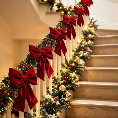 Weihnachtsdekoration Set Samt Schleife Girlande Lametta Für Treppengeländer Innen Weihnachtsbaum Anhänger Party Deko