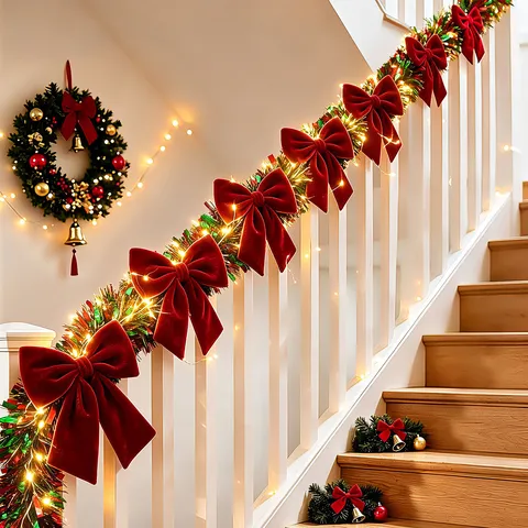 Weihnachtsdekoration Set Samt Schleife Girlande Lametta Für Treppengeländer Innen Weihnachtsbaum Anhänger Party Deko