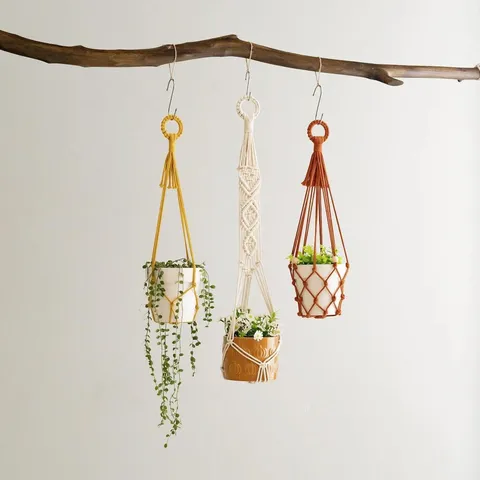Bohemian Macramé Plantenhanger Polyester Handgemaakte Muur Ophangmand Binnen Buiten Tuin Huis Decoratie Ornament