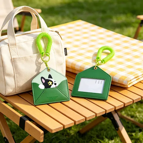 Cartoon Capibara PU-leer Kaarthouder Envelopstijl ID Creditcardhoes Met Veer Lanyard Sleutelhanger Voor Studenten Kinderen