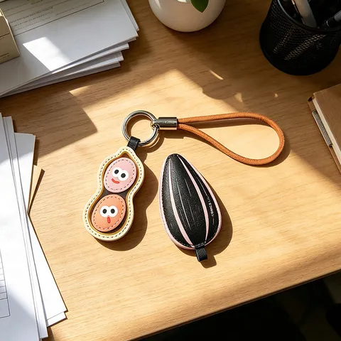 Creatieve Cartoon Noot Lederen Sleutelhanger Hanger Grappige Expressie Koffieboon Pistache Pinda Vorm Auto Sleutelhanger Tas Accessoires