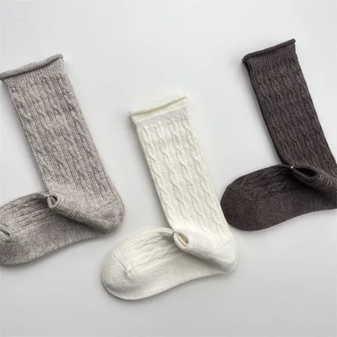 Damen Japanische Retro Zopfmuster Wadenhohe Socken Verdickt Warm Slouchy Rollrand Vielseitige Crew Socken Für Den Winter Alltag