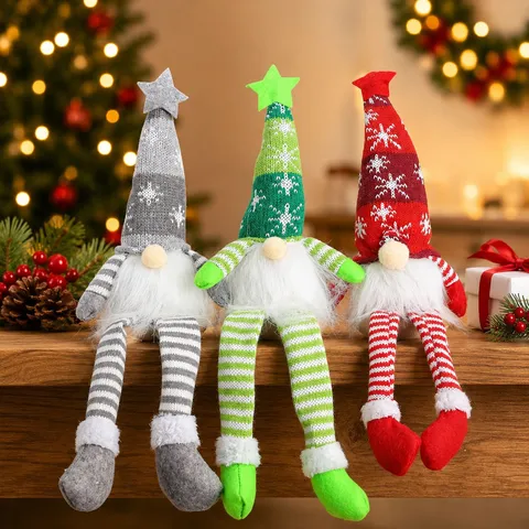 LED Beleuchtete Weihnachtsgnome Nordischer Gestreifter Hut Schwedische Tomte Plüschpuppe Mit Stern Schneeflocke Muster Ornament