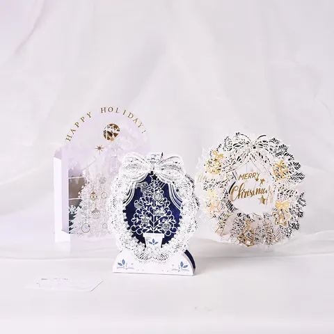 Biglietti di Auguri 3D Pop-Up di Natale Taglio Laser Carte in Carta Specializzata per Benedizione Natalizia Albero di Natale Ghirlanda Decorazione