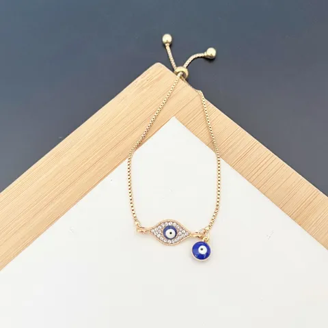 European Retro Gold Electroplated Alloy Evil Eye Bracelet For Women Adjustable Rhinestone Eye Charm Bracelet Jewelry Gift