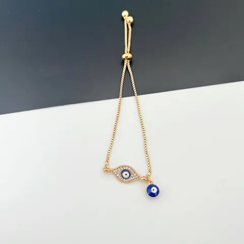 European Retro Gold Electroplated Alloy Evil Eye Bracelet For Women Adjustable Rhinestone Eye Charm Bracelet Jewelry Gift