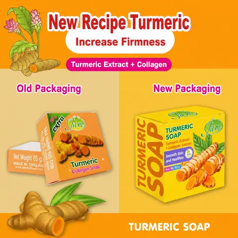 Savon Thaïlandais Importé Jam Curcuma Glutathion Collagène Ingrédients Naturels Savon de Beauté aux Herbes Pour le Nettoyage du Visage et du Corps
