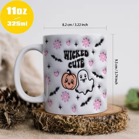 Halloween Ceramic Mug 3D Pumpkin Ghost Bat Pattern Coffee Cup Wicked Cute Boo Spooky Drinkware For Office Home Gifts