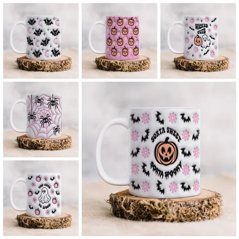 Halloween Ceramic Mug 3D Pumpkin Ghost Bat Pattern Coffee Cup Wicked Cute Boo Spooky Drinkware For Office Home Gifts