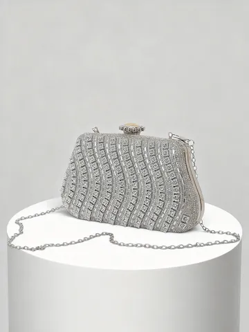 Luxuriöse Damen Abendtasche Mit Strasssteinen Cloud-Form Legierung Metall Wellenmuster Handtasche Mit Kettenriemen Für Hochzeit Bankett Party