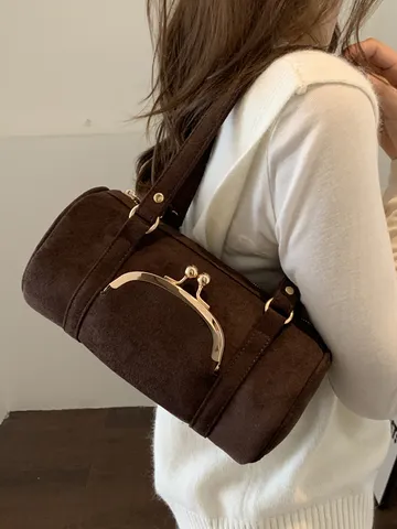 Vintage Wildlederimitat Achseltasche Für Damen Retro Kissenförmige Pendler Handtasche Karamell Kaffee Braun Grün Schwarz Alltagstasche