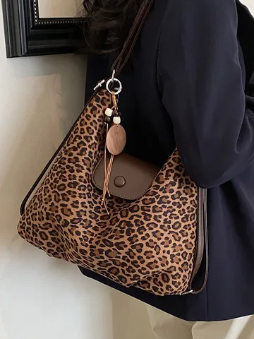 Zaino Multifunzione Donna Grande Capacità in Finta Pelle Scamosciata e PU Borsa Tote Retro Leopardata Patchwork a Spalla Zaino da Viaggio Casual
