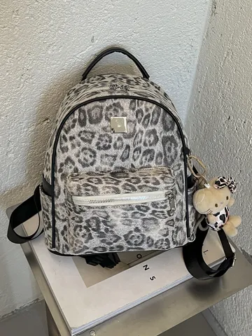 Dames Mode Luipaardprint Rugzak Vintage PU Leer Woon-werkverkeer Kleine Schooltas Veelzijdige Dagelijkse Uitstap Casual Reistas
