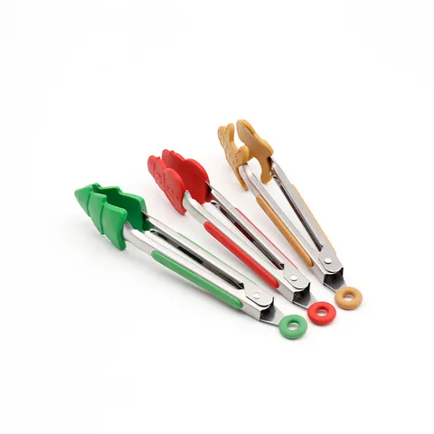 Pinze per Alimenti in Silicone Natalizio Manico in Acciaio Inossidabile Pinze da Cucina Resistenti al Calore per BBQ Bistecca Design Babbo Natale