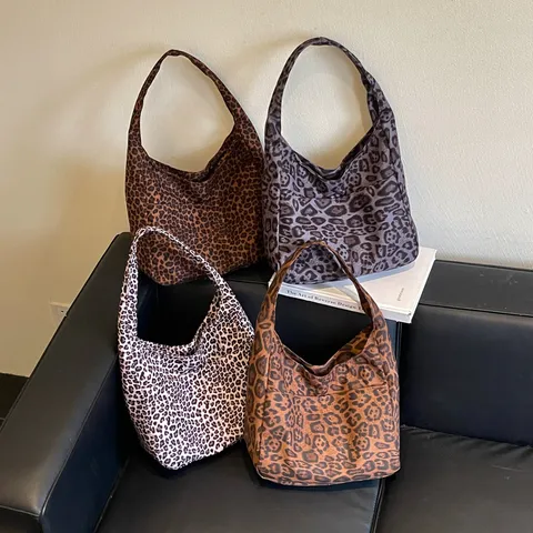 Fashion Suede Leopard Print Tote Bag For Women Large Capacity Soft Hobo Shoulder Bag Casual Commuter Handbag Versatile Fabric Shopper Bag