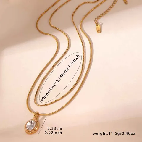 Collana a Doppio Strato in Acciaio Inossidabile Placcato Oro 18K Con Pendente in Zirconia Set per Donna Gioielli Eleganti