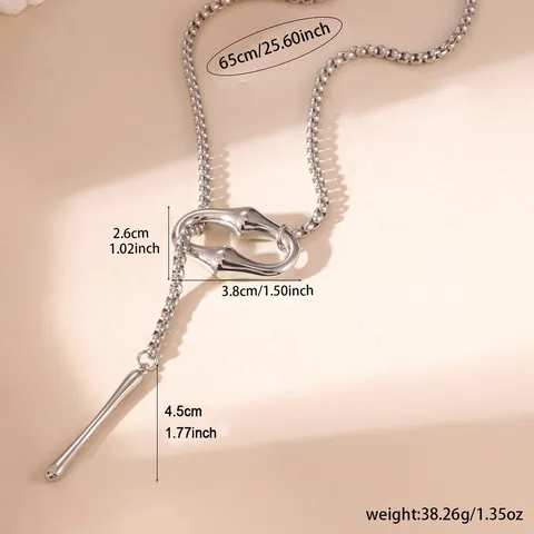 Collana Lunga Minimalista in Acciaio Inossidabile Con Fibbia in Bambù Per Donna Catena Box Regolabile Argento Catena per Maglione