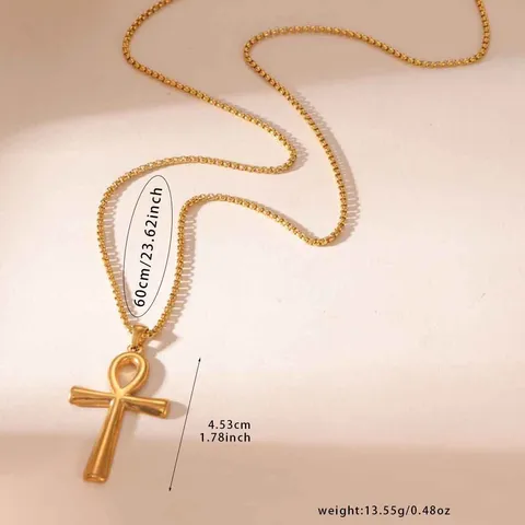 Collana Con Pendente a Croce Ankh Vintage per Donna in Acciaio Inossidabile Placcato Oro 18 carati Simbolo Vita Gioielli