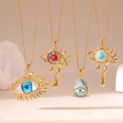 Collana con Ciondolo a Forma di Occhio del Diavolo Piangente in Acciaio Inossidabile Placcato Oro per Donna Design di Nicchia Gioielli Bohemian