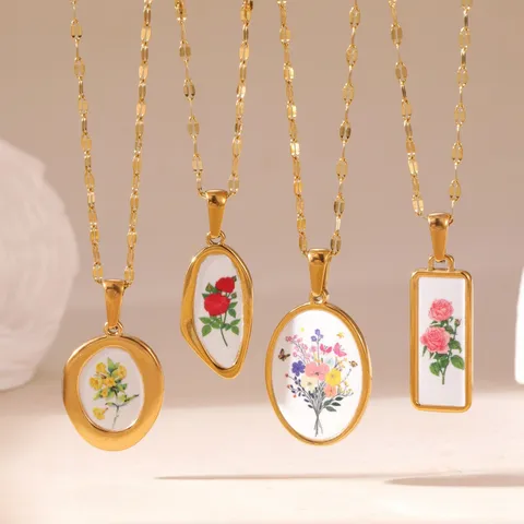 Collana Pendente Rosa a Forma di Vaso in Acciaio Inossidabile Placcato Oro 18K Vintage per Donna Gioielli Retrò Stile Cinese