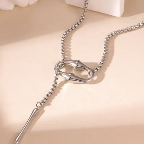 Collana Lunga Minimalista in Acciaio Inossidabile Con Fibbia in Bambù Per Donna Catena Box Regolabile Argento Catena per Maglione