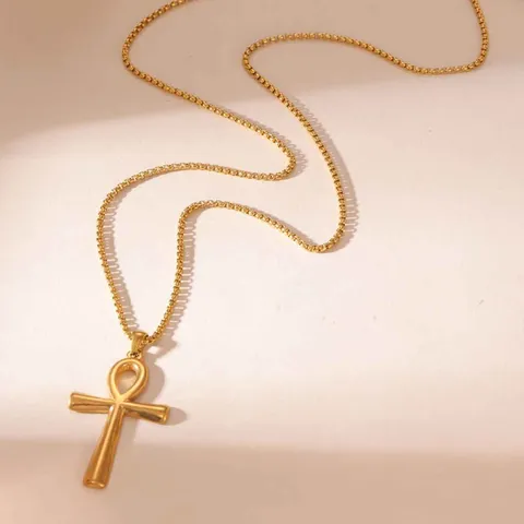 Collana Con Pendente a Croce Ankh Vintage per Donna in Acciaio Inossidabile Placcato Oro 18 carati Simbolo Vita Gioielli