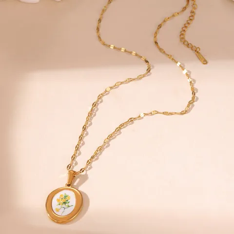 Collana Pendente Rosa a Forma di Vaso in Acciaio Inossidabile Placcato Oro 18K Vintage per Donna Gioielli Retrò Stile Cinese
