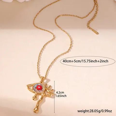Collana con Ciondolo a Forma di Occhio del Diavolo Piangente in Acciaio Inossidabile Placcato Oro per Donna Design di Nicchia Gioielli Bohemian