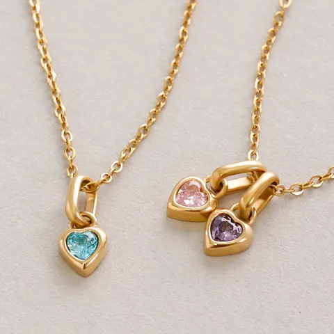 Collar con Colgante Corazón Piedra de Nacimiento Acero Inoxidable 304 Circonia DIY Accesorios Joyería Oro Color Acero Cadena Mujer Hombre