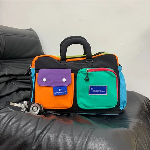 Große Kapazität Nylon Farbblock Reisetasche Nischendesign Lässig Einfach Sportlich Schulter-Tragetasche Für Damen Fitness Gym Handtasche