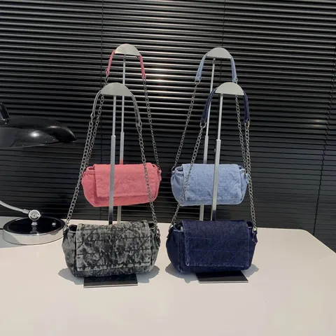 Women Denim Rhombic Pattern Shoulder Bag Large Capacity Chain Underarm Bag Vintage Washed Tote Crossbody Bag For Daily Commute