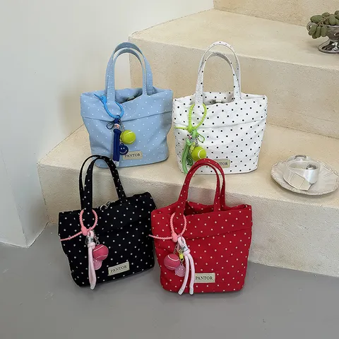 Sac à Main en Toile à Pois pour Femmes Style Coréen Simple Petit Sac Bandoulière Sac Fourre-tout Décontracté Avec Bandoulière