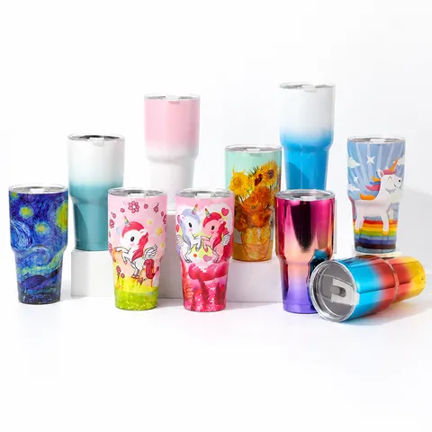 Tazza Termica in Acciaio Inossidabile Sottovuoto da Viaggio Con Coperchio per Auto Ufficio Sfumato Unicorno Stampe D'arte Portatile