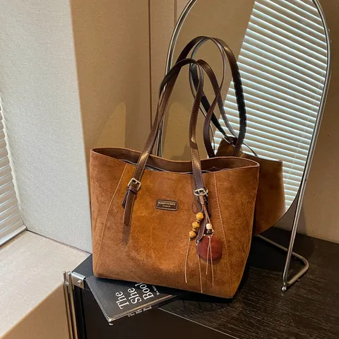 Vrouwen Grote Capaciteit PU Leer Tote Bag Retro Maillard Stijl Matte Afwerking Effen Kleur Luipaard Schoudertas Kantoortas