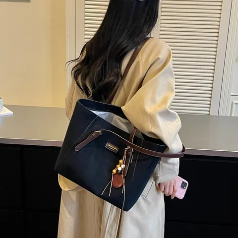 Vrouwen Grote Capaciteit PU Leer Tote Bag Retro Maillard Stijl Matte Afwerking Effen Kleur Luipaard Schoudertas Kantoortas