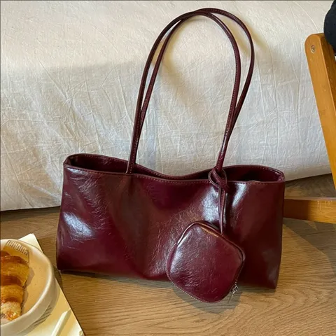 Bolso de Mano Vintage de Cuero PU para Mujer Gran Capacidad Bolso de Hombro Color Sólido Bolso de Axila Con Mini Bolsa Desmontable Bolso de Viaje Informal