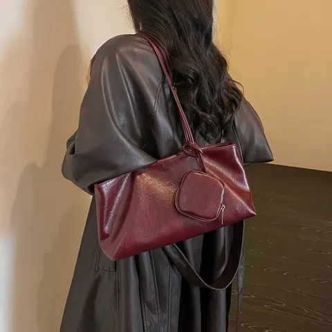 Bolso de Mano Vintage de Cuero PU para Mujer Gran Capacidad Bolso de Hombro Color Sólido Bolso de Axila Con Mini Bolsa Desmontable Bolso de Viaje Informal