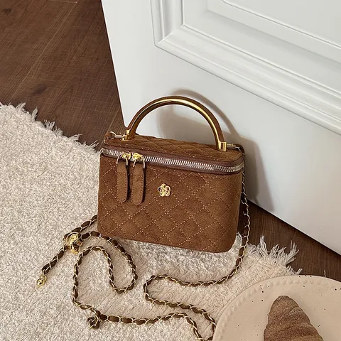 Lujoso Bolso Caja Mini en Terciopelo de Gamuza Acolchado Para Mujer Bolso Bandolera Cadena Exquisita Bolso Cuadrado Pequeño
