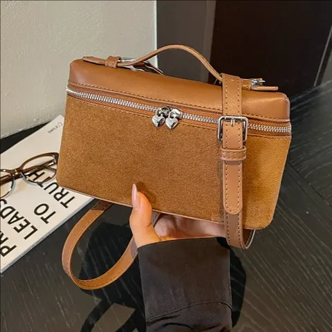 Bolso Caja de Franela de Patchwork para Mujer Retro Bolso Bandolera de Terciopelo Minimalista Con Cierre de Metal de Corazón Bolso de Mano