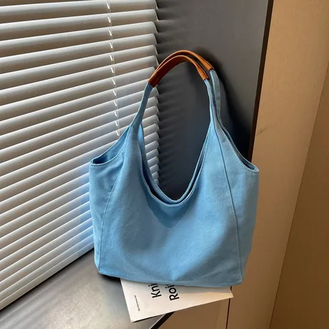 Damen Canvas Tote Bag Große Kapazität Vintage Retro Einfarbig Umhängetasche Mit Kunstledergriff Lässige Pendler Einkaufstasche